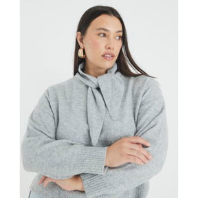 Grey Knitted Neck Tie Jumper