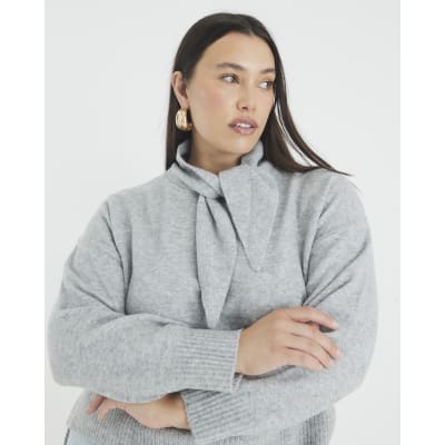 Grey Knitted Neck Tie Jumper