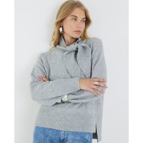 Grey Knitted Neck Tie Jumper