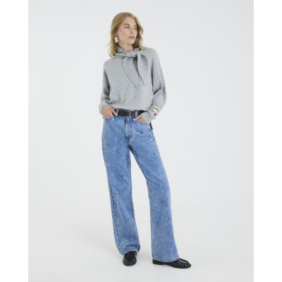 Grey Knitted Neck Tie Jumper