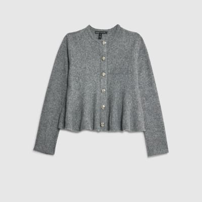 Grey Knitted Peplum Cardigan