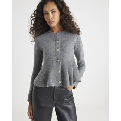 Grey Knitted Peplum Cardigan