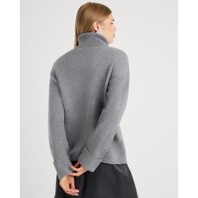 Grey Knitted Roll Neck Cut Out Jumper