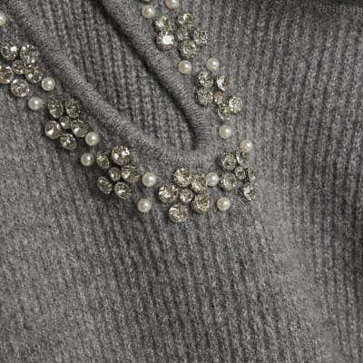 Grey Knitted Roll Neck Cut Out Jumper