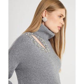 Grey Knitted Roll Neck Cut Out Jumper