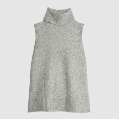 Grey Knitted Roll Neck Tank Top