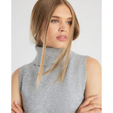 Grey Knitted Roll Neck Tank Top