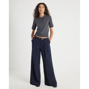 Grey Knitted Tipped Polo Top