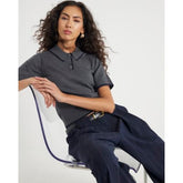 Grey Knitted Tipped Polo Top