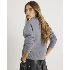 Grey Knitted V Neck Jumper