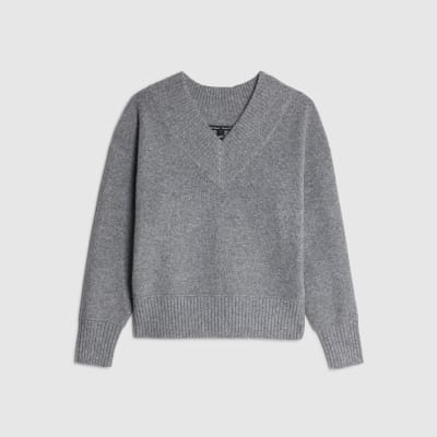 Grey Knitted V Neck Jumper