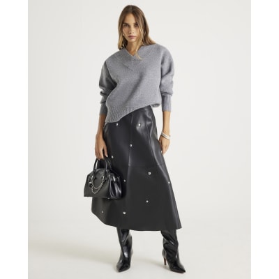 Grey Knitted V Neck Jumper