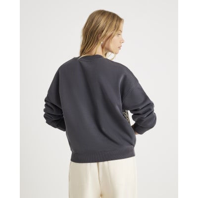 Grey Lace Print Embellished Sweatshirt