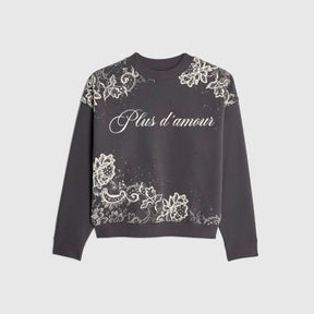 Grey Lace Print Embellished Sweatshirt