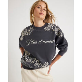 Grey Lace Print Embellished Sweatshirt