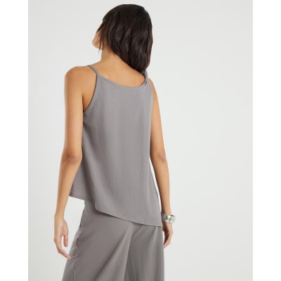 Grey Linen Look Jersey Twist Strap Top