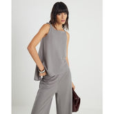 Grey Linen Look Jersey Twist Strap Top