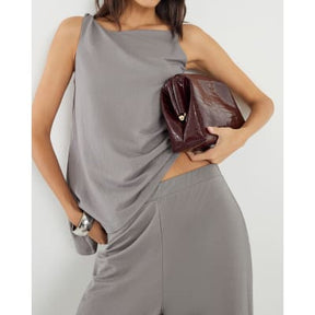 Grey Linen Look Jersey Wide Leg Trousers