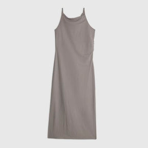 Grey Linen Look Ruched Side Cami Midi Dress