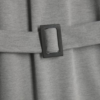 Grey Long Sleeve Belted Sweatshirt Dress