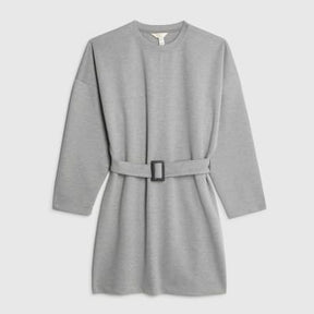 Grey Long Sleeve Belted Sweatshirt Dress