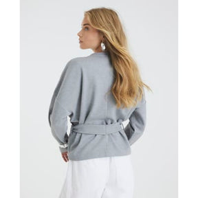 Grey Long Sleeve Belted Sweatshirt