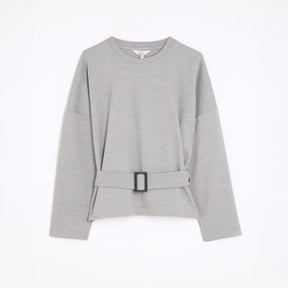Grey Long Sleeve Belted Sweatshirt