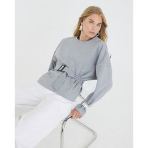 Grey Long Sleeve Belted Sweatshirt