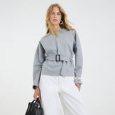 Grey Long Sleeve Belted Sweatshirt