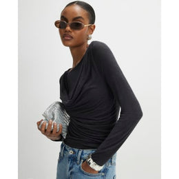 Grey Long Sleeve Drape Layered Top