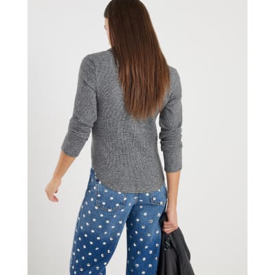 Grey Long Sleeve Polo Top