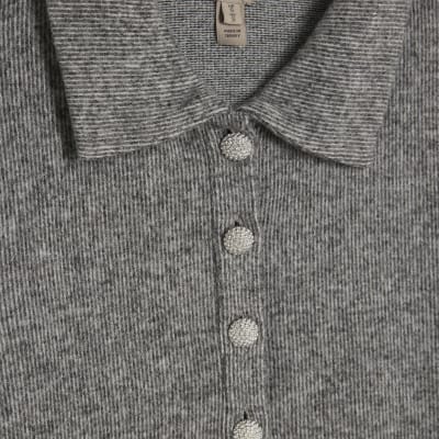 Grey Long Sleeve Polo Top