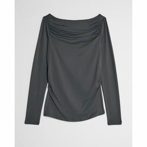 Grey Long Sleeve Ruched Drape Top