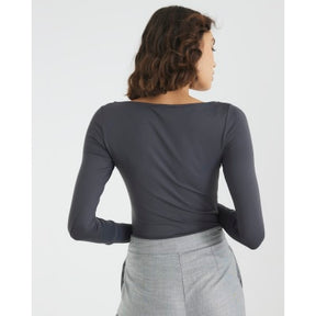 Grey Long Sleeve Ruched Drape Top