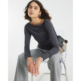 Grey Long Sleeve Ruched Drape Top