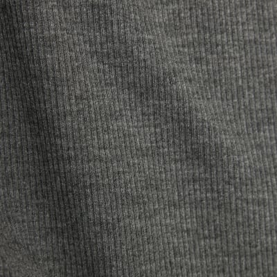 Grey Long Sleeve Ruched Side Ribbed Top