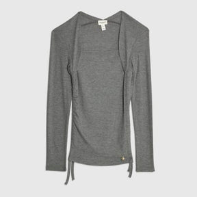 Grey Long Sleeve Ruched Side Ribbed Top