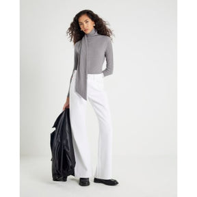 Grey Long Sleeve Scarf Neck Ribbed Top