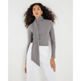 Grey Long Sleeve Scarf Neck Ribbed Top