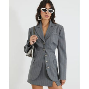 Grey long sleeve Striped Blazer