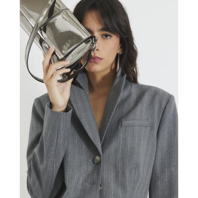 Grey long sleeve Striped Blazer