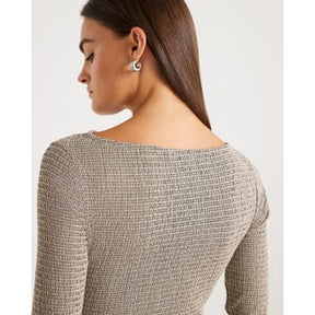 Grey Long Sleeve Textured Twist Front Top