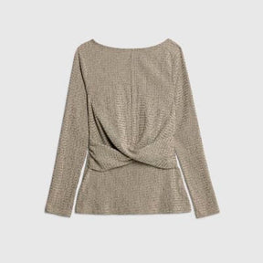 Grey Long Sleeve Textured Twist Front Top