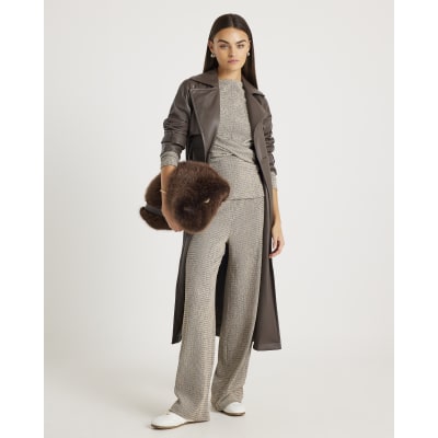 Grey Long Sleeve Textured Twist Front Top