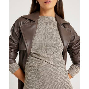 Grey Long Sleeve Textured Twist Front Top