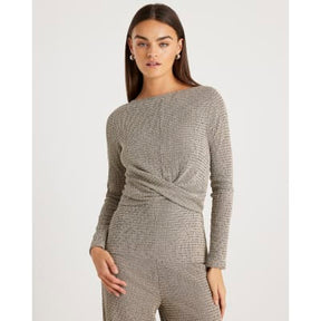 Grey Long Sleeve Textured Twist Front Top