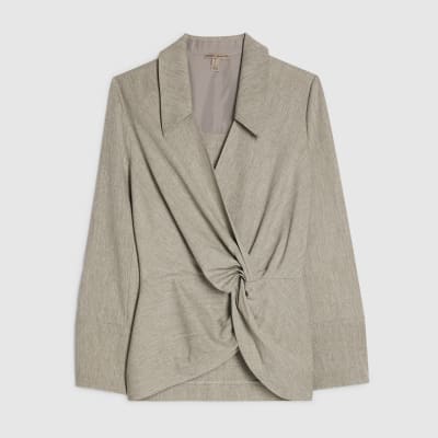 Grey Long Sleeve Twisted Collared Top