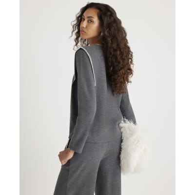 Grey Long Sleeve Whipstitch Sweatshirt