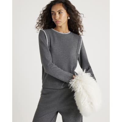 Grey Long Sleeve Whipstitch Sweatshirt