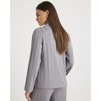 Grey Long Sleeve Wide Ribbed Top